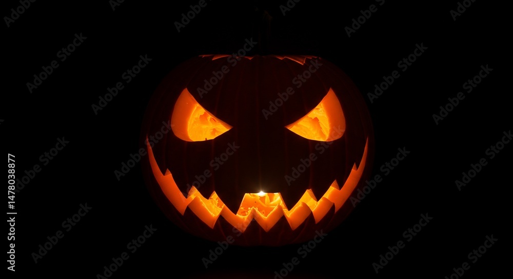 Fototapeta premium Scary Jack-o'-Lantern Glowing in the Dark
