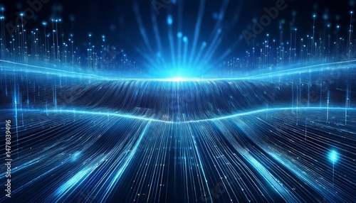 Wallpaper Mural Abstract blue background data technology glowing lines Torontodigital.ca