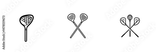 Vector illustration of sports equipment including rackets and a net for various outdoor activities and games