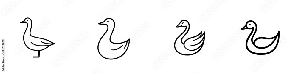 Vector illustration icons of four distinct duck designs, showcasing various poses and features suitable for creative projects Vector illustration icons of four distinct duck designs, showcasing various poses and features suitable for creative projects