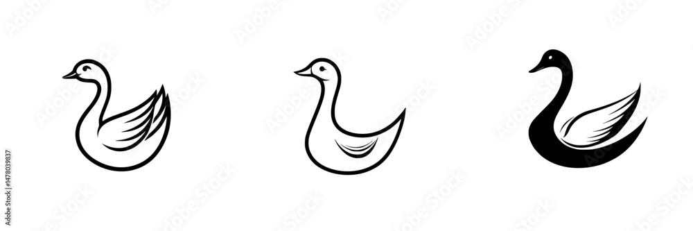 Obraz premium Simple vector illustration of ducks in various styles showcasing feathers and outlines