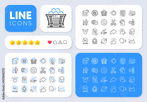 Swipe up, Fast recovery and Wrong file line icons for web app. Message, Share, Like social media icons. Pack of Cut, Dermatologically tested, Group pictogram icons. Vector