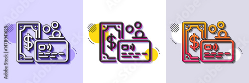 Credit card line icon. Halftone dotted pattern. Gradient icon with grain shadow. Bank money payment sign. Non-cash coin pay symbol. Line card icon. Various designs. Vector