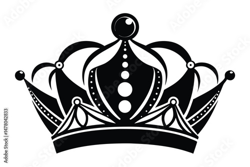Black Silhouette of Ornate Crown with Spheres and Decorative Elements Symbolizing Royalty