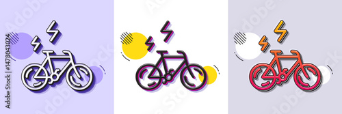 E-bike line icon. Halftone dotted pattern. Gradient icon with grain shadow. Motorized bicycle transport sign. Electric bike symbol. Line e-bike icon. Various designs. Vector