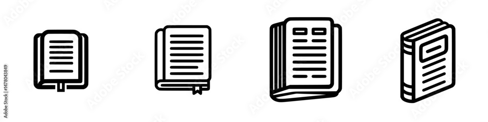 Various vector icon illustrations of books in different styles and orientations representing reading and learning Various vector icon illustrations of books in different styles and orientations representing reading and learning