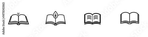 Vector illustration icons of various books with different designs showcasing reading and learning concepts