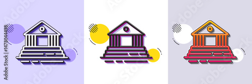 Court building line icon. Halftone dotted pattern. Gradient icon with grain shadow. City architecture sign. Courthouse, government symbol. Line court building icon. Various designs. Vector
