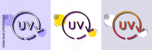Uv protection cream line icon. Halftone dotted pattern. Gradient icon with grain shadow. Skin care sign. Cosmetic change symbol. Line uv protection icon. Various designs. Vector