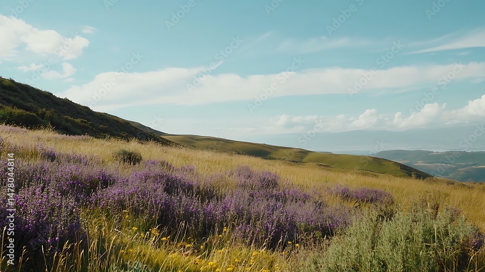 Fototapeta premium hills wild heather blooming across rolling