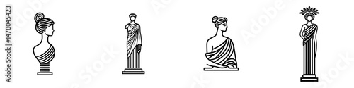 Conceptual vector illustration showcasing classical sculptures in a minimalist style for art and design enthusiasts