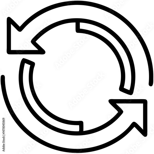 Circular arrow loop symbol in minimalist black line design  