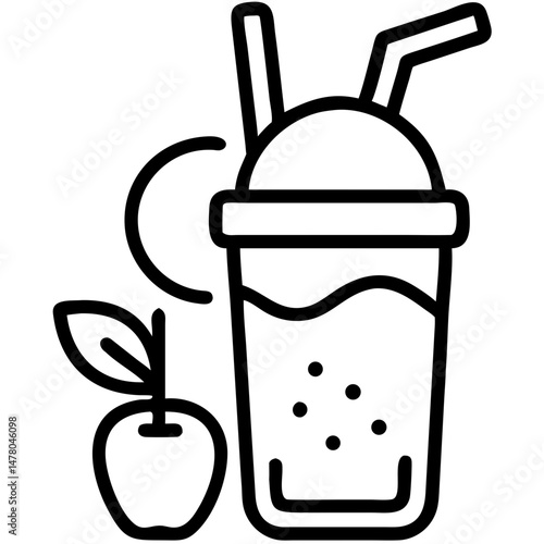 Line drawing of refreshing fruit smoothie with apple garnish  