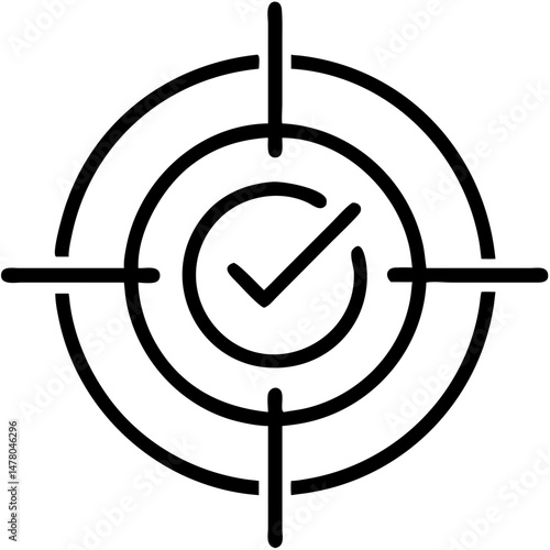 Target symbol with checkmark in minimalist design  