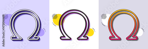 Omega line icon. Halftone dotted pattern. Gradient icon with grain shadow. Last Greek letter sign. Ohm electrical resistance symbol. Line omega icon. Various designs. Vector