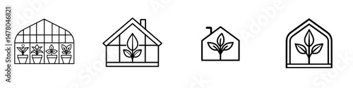 Elegant vector illustrations of plant houses showcasing greenery designs for home gardening enthusiasts and nature lovers