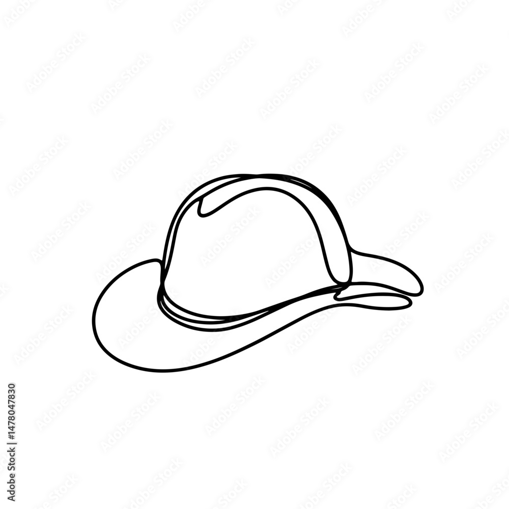 Minimalist line art drawing of a cowboy hat on a plain background, showcasing a rustic style, concept of fashion accessories or western wear. Minimalist line art drawing of a cowboy hat on a plain background, showcasing a rustic style, concept of fashion accessories or western wear.