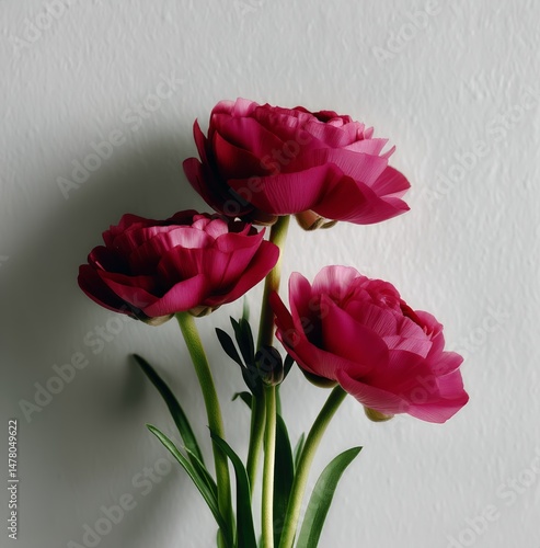 Obraz na płótnie Beautiful Pink Ranunculus Flowers Arranged in a Clear Vase With a Minimalist Background w salonie