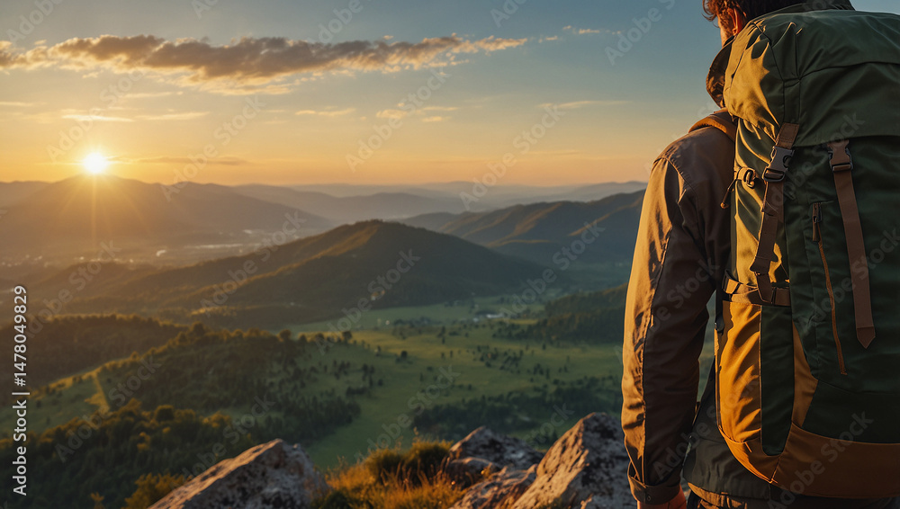 Naklejka premium Traveler with backpack looking over