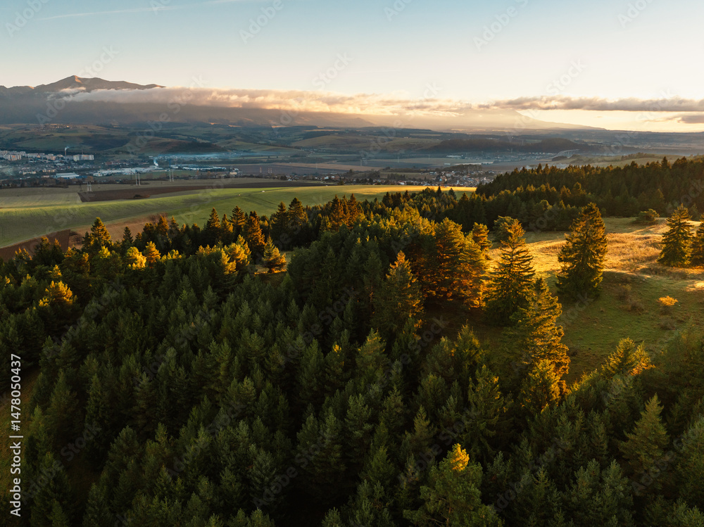 Sunset over Liptov region with and High Tatras mountains landscape, slovakia.