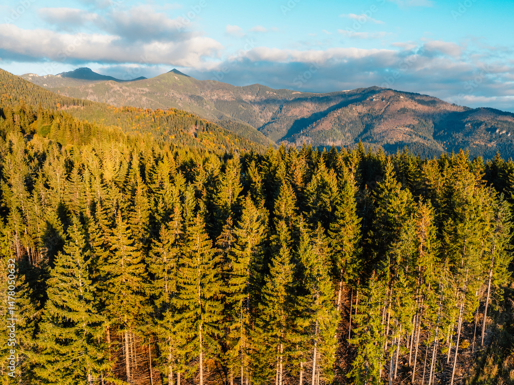 Sunset over Liptov region with and High Tatras mountains around. Liptovsky Mikulas landspace, slovakia.
