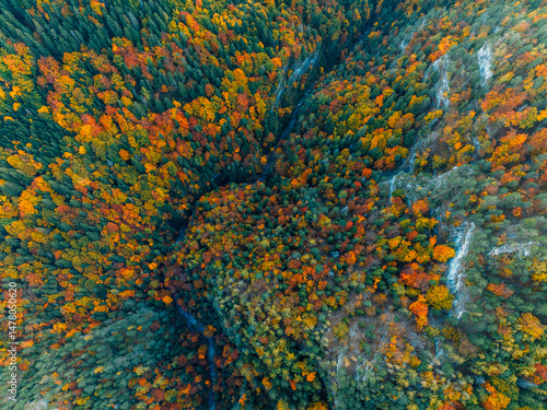 Obraz na płótnie Sunset over Liptov region. Autumn Kvacianska walley deciduous forest view from above landspace, slovakia. w salonie