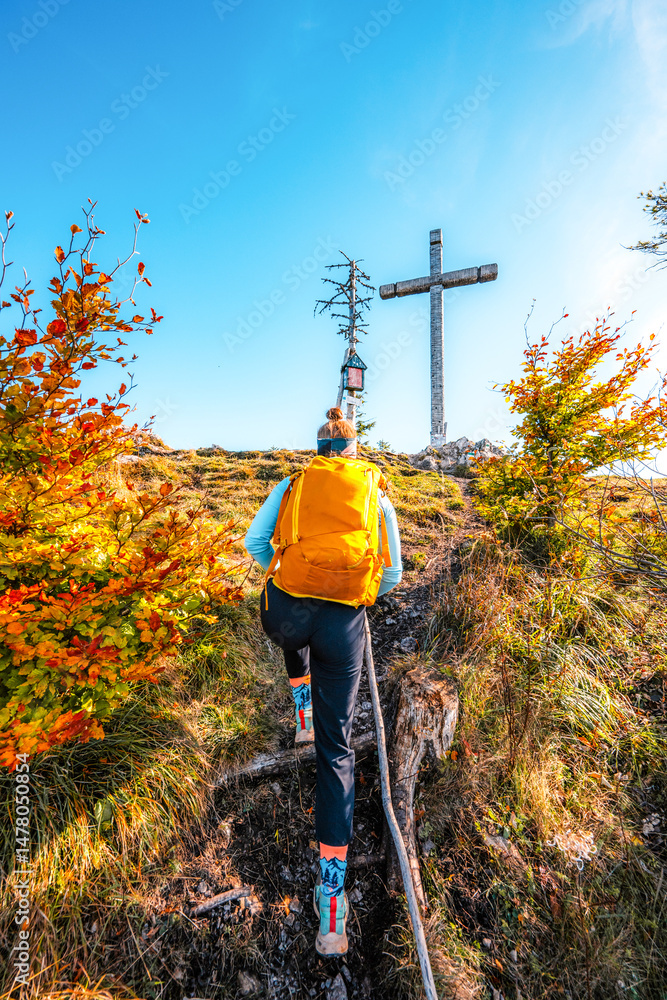 Liptov region Hiking in Tatras mountains to autumn cerenova rock view near Liptovsky Mikulas , slovakia.
