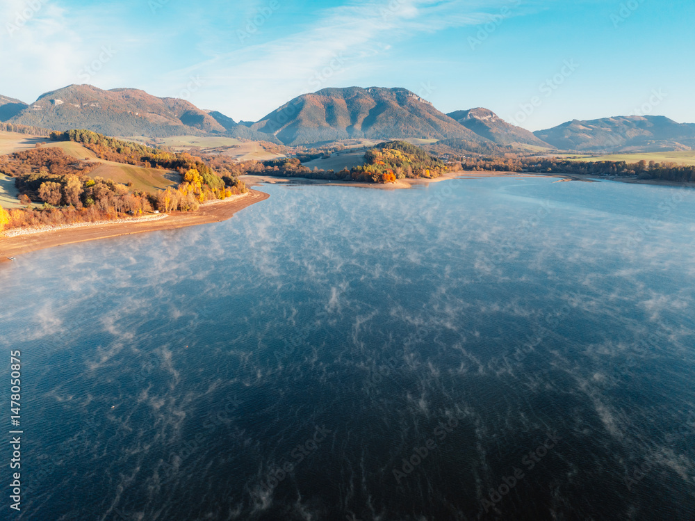 Liptov region with Tatras mountains around. Liptovska mara dam landspace.