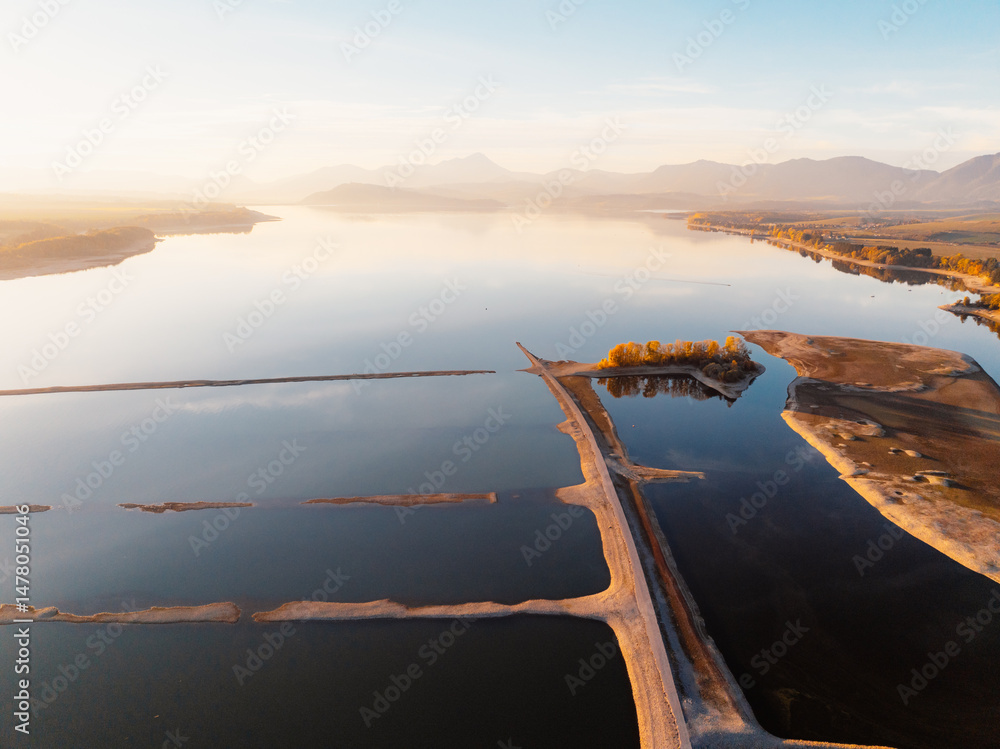 Liptov region with Tatras mountains around. Liptovska mara dam landspace, slovakia.