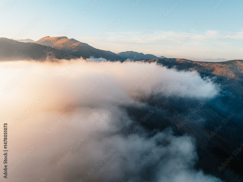 Sunset over Liptov region in Low Tatras mountains. Lajstoch near certovica pass landspace, slovakia.