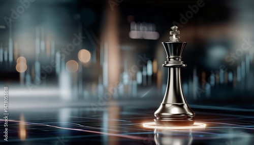 Strategic Chess Piece Standing on a Digital Board Reflecting Modern Gaming Tr...