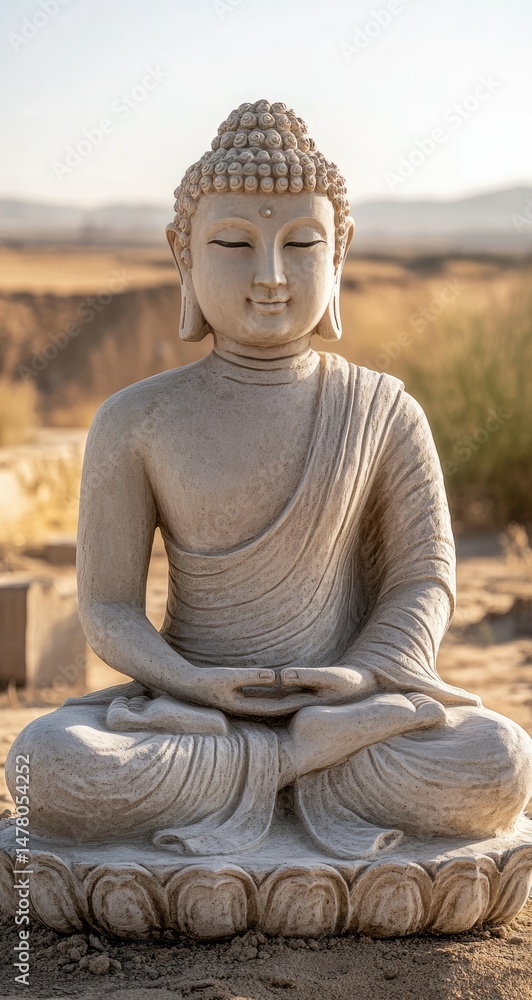 Fototapeta premium Serene Buddha Statue with Desert Landscape.