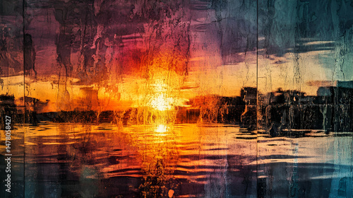 Wallpaper Mural Vibrant Sunset Cityscape with Grunge Texture Torontodigital.ca