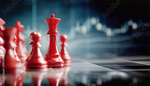 Chess Pieces Arranged on a Board With a Blurred Financial Graph in the Backgr...