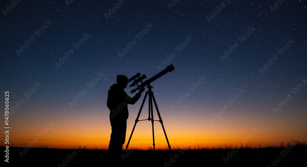 Astronomy Enthusiast Observing Stars at Sunset Astronomy Enthusiast Observing Stars at Sunset