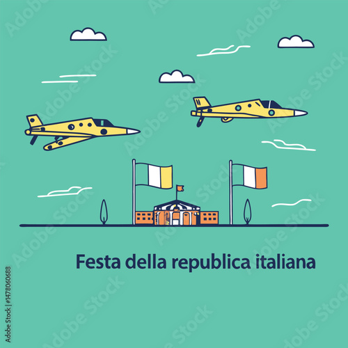 Italian republic day celebration with jets flying over italian government building