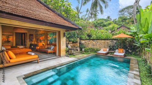 Wallpaper Mural Tropical villa pool area with comfortable seating. Torontodigital.ca