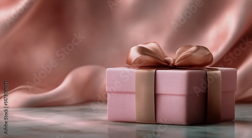 Gift Box With Ribbon on a Soft Fabric Surface in a Cozy, Decorated Room Near ...