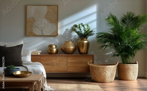 Cozy Living Room Featuring Natural Decor and Warm Lighting in a Modern Home S...