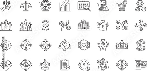 Business Value Line Editable Icons set. Vector illustration in modern thin line style of business related icons: financial graphs, documents, processes, and more. 