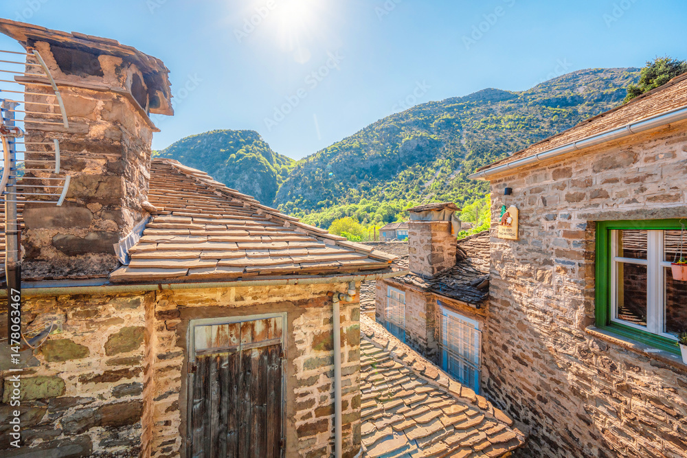 Traditionally houses in the mountains village of Tsepelovo,, Zagori, Greece, near vikos george