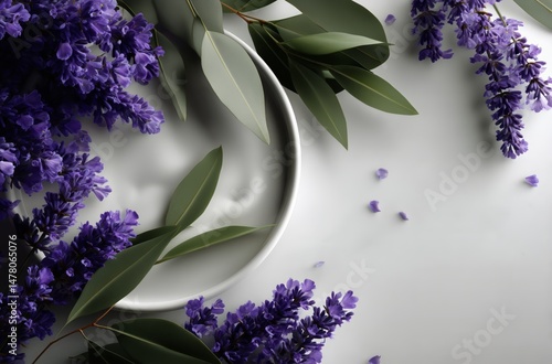 Vibrant Floral Arrangement With Lavender on Soft Blue Background During Dayli...