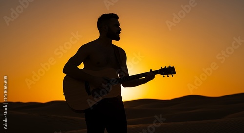 Guitar Player Silhouette at Sunset
