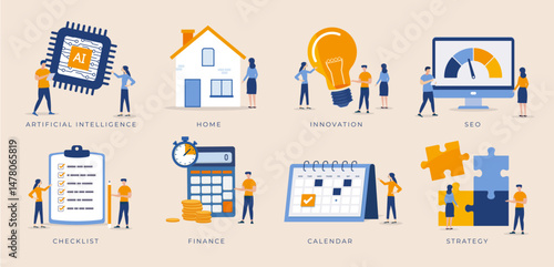 Collection illustration :  Artificial intelligence, money, innovation, ...