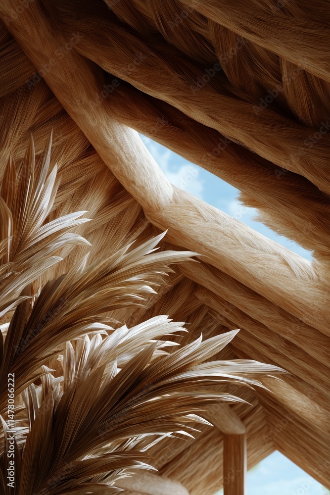 Creative Design of Woven Natural Fibers With a Bright Sky Background