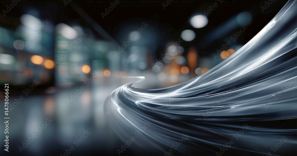 Motion Blur Creates an Abstract Design in a Modern Urban Environment at Night