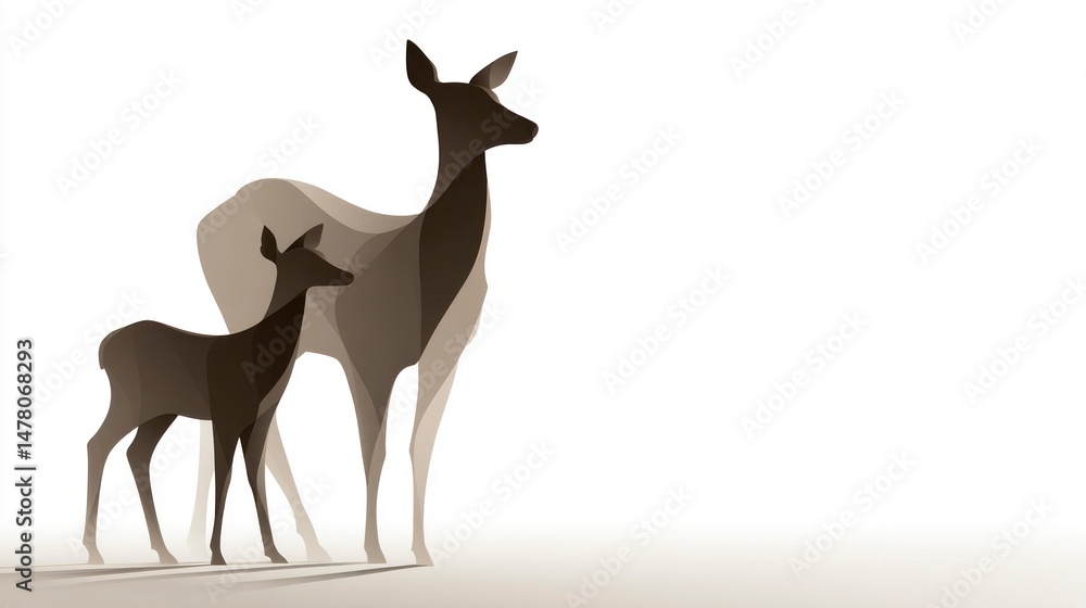 Obraz premium Deer Silhouette Art Mother and Fawn Standing Together in Minimalist Style for Nature Wildlife