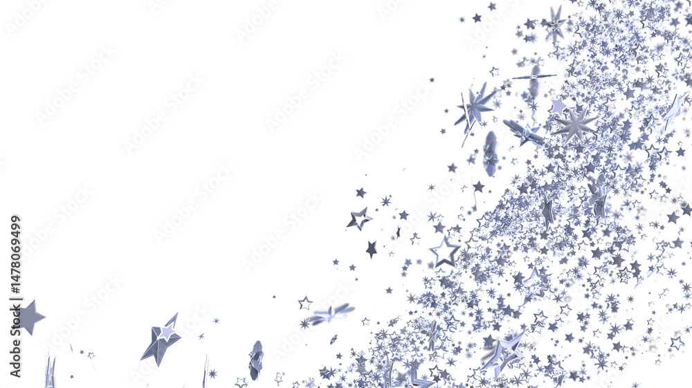 Fototapeta premium Beautiful silver stars burst across a white background. Perfect for celebrations, holidays, or adding sparkle to your designs.
