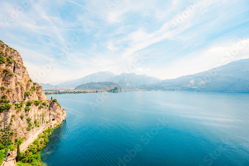 Tagliata del Ponale, Lake Garda, Italy. Lago di garda. Hiking Tagliata del Ponale along the shore of the lake with a view of the surrounding countryside
