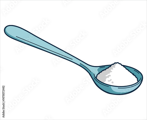 A spoonful of white refined sugar, side view. Vector illustration of an isolated ingredient, perfect for sweet recipe designs, cooking visuals, and kitchen themed graphics.